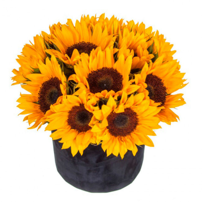 Букет цветов "Шляпная коробка с подсолнухами" Букет цветов "Шляпная коробка с подсолнухами"